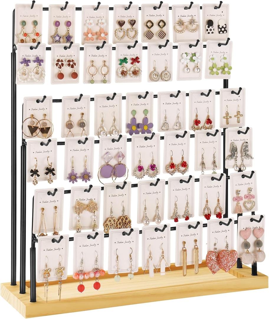 Earring Display for Vendors, 6 Tiers Earring Rack Display Holder Stand, Earring Organizer Holder, Jewelry Display for Selling Earings Cards, Necklaces Rings Bracelets, Keychains (Black)