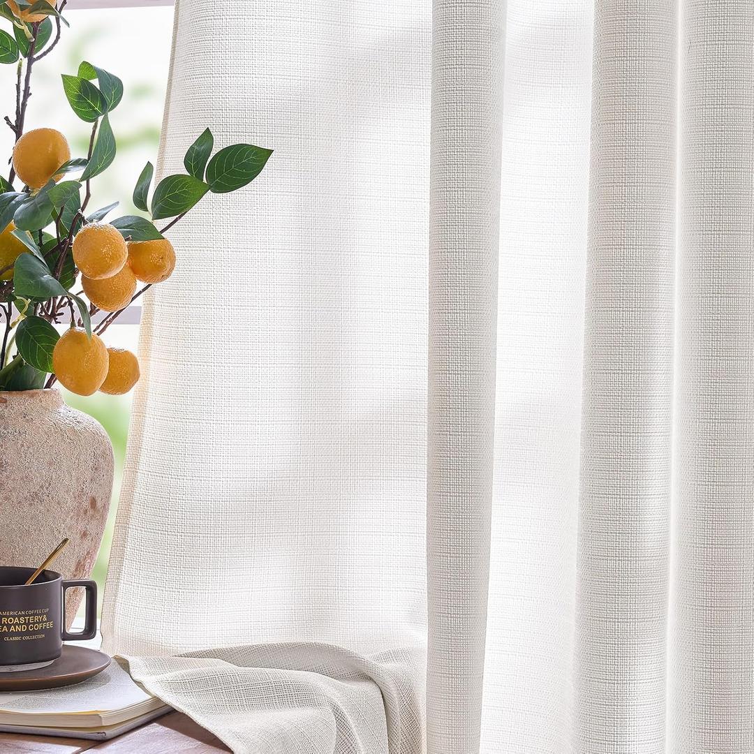 jinchan Curtains Linen Textured Casual Weave Curtain for Living Room Grommet Top Light Filtering Window Drapes Panels for Bedroom White 63 Inches Long 2 Panels Curtains