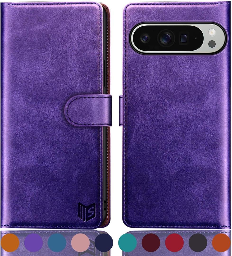 SUANPOT for Google Pixel 9 Pro XL 6.8" 5G Wallet case with RFID Blocking Credit Card Holder,Flip Book PU Leather Protective Cover Women Men for Pixel 9 Pro XL Phone case Purple