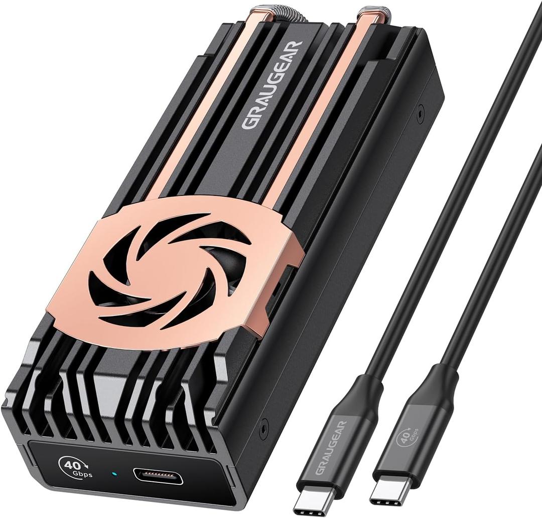 GRAUGEAR 40Gbps M.2 NVMe SSD Enclosure, USB4 NVMe SSD Enclosure with Cooling Fan and Dual-Pipe Heatsink Aluminum, Thunderbolt 4/3, ASM2464PD Chip