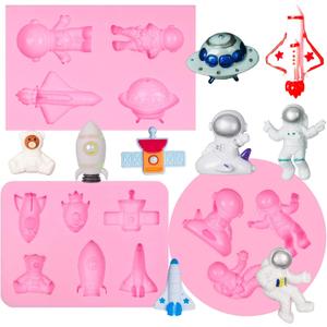 Space Rocket Silicone Fondant Molds, Astronaut Spaceship Chocolate Molds for Baby Birthday Cake Decoration Cupcake Toppers Sugar and Strawberry Candy Cover