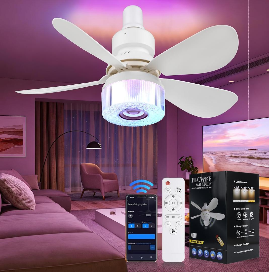 3 in 1 Ceiling Fan Light with RGB, Bluetooth Smart Ceiling Fans with Speaker, RGB, Remote, 20.5 RGB Music Ceiling Fan Light for Family, Bedroom, Living Room