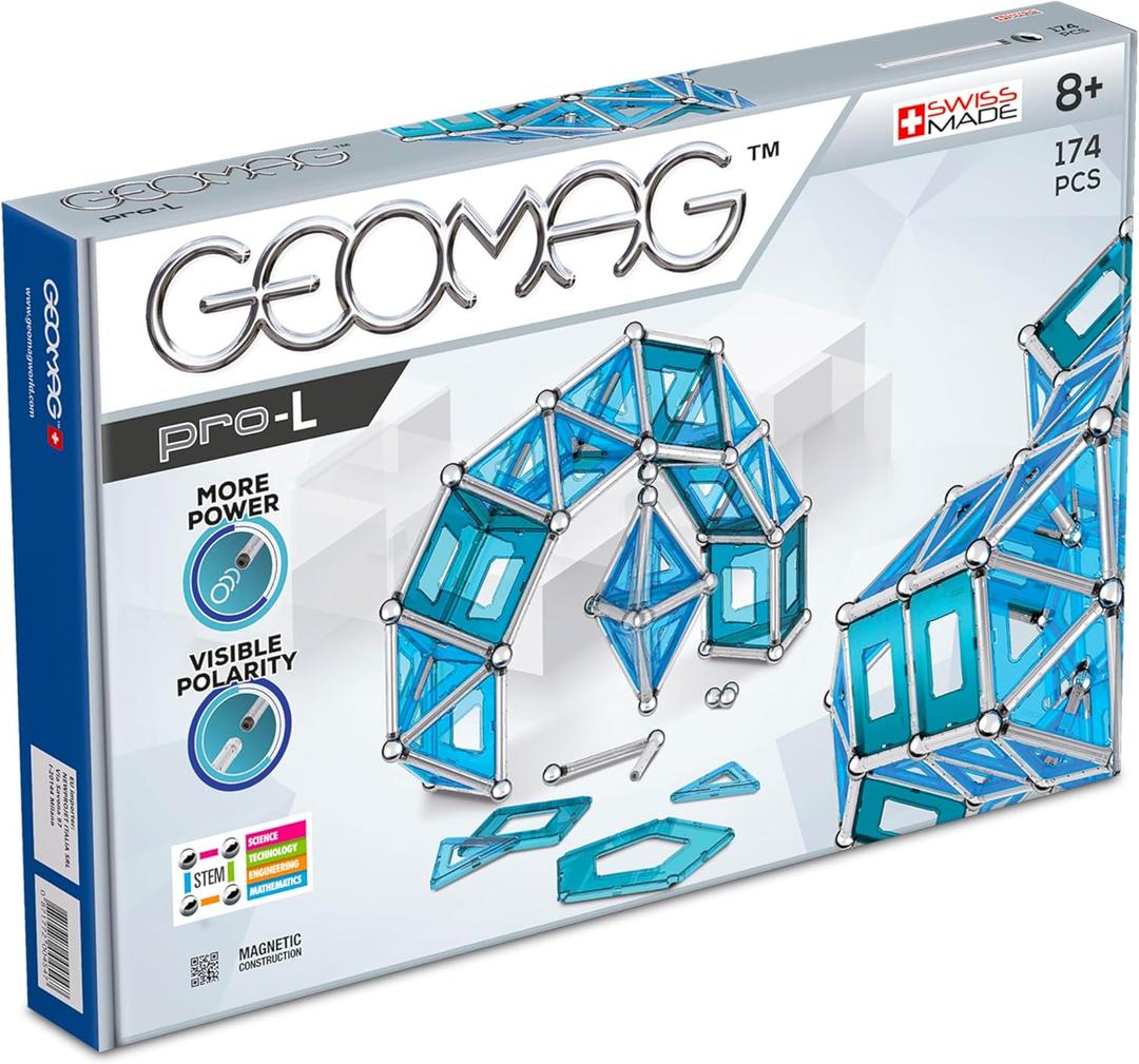 GEOMAG Magnetic Toys | Magnets for Kids | STEM-endorsed Educational Building Cube Set for Creativity & Learning Fun | Swiss-made | Age 8+ Pro-L Kit 174 Piece