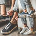 FRACORA Mens Canvas Shoes White Black Sneakers Low Top Lace Up Casual Shoes (White) 11