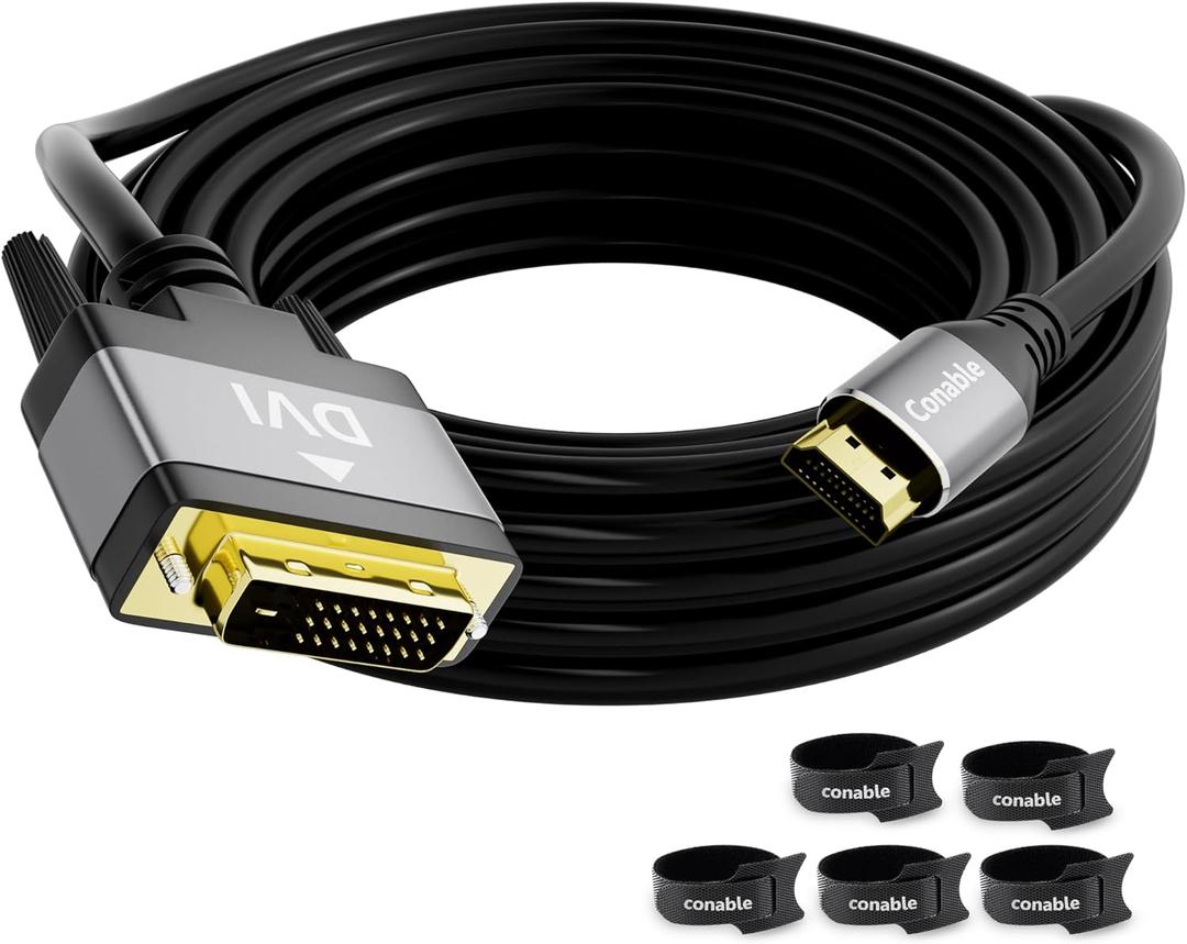 HDMI to DVI Cable 25FT, Bi-Directional DVI to HDMI Male to Male Cord, HDMI A to DVI-D Adapter, Gold-plated Connectors, Aluminum Shells, 1080P, for Computer, Monitor, Projector, Raspberry Pi, Xbox, PS3