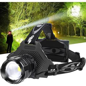 Bud K LED Headlamp Rechargeable, Upgraded 30W Super Bright Head Lamp 1000 High Lumen with 6 Modes, Zoomable, IPX6 Waterproof Headlamps for Outdoor Hiking, Camping, Running, Fishing, Hunting