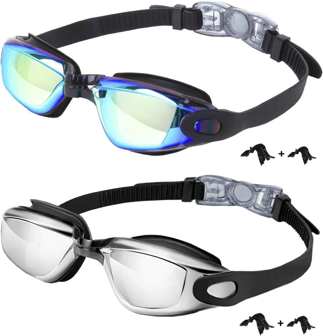 Kids Swim Goggles,2 Pack Anti-Fog Leak Proof Kids Swimming Goggles, Anti-UV Clear Vision Glasses for Children Age 3-14 (Aqua & black Silver)