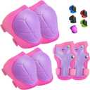 Kids Protective Gear Set Knee Pads for Kids 3-14 Years Toddler Knee and Elbow Pads with Wrist Guards 3 in 1 for Skating Cycling Bike Rollerblading Scooter (PurplePink)