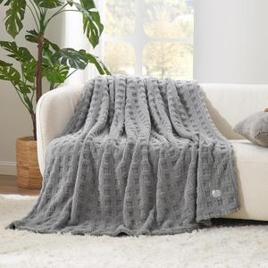 Cozy Bliss Super Soft Throw Blanket for Couch, Fluffy 3D Waffle Blanket for Sofa Bed Living Room Decor, Cute Warm All Season Gift for Women, Gray, 50x60 Inches (Light Grey)