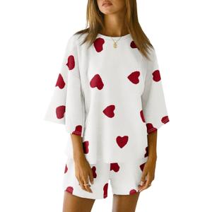 Tankaneo Womens Pajama Sets 3/4 Sleeve Oversized Tops & Loose Fit Shorts Lounge Set with Pockets Loungewear (S)