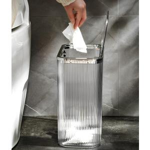 Sooyee Clear 14 Liter Bathroom Trash Can with Lid,3.9 Gallon Garbage Can with Press Type Lid,Trash Bin for Bathroom,Powder Room,Bedroom,Kitchen,Craft Room,Office