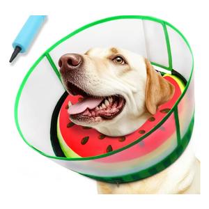 Upgraded Inflatable Dog Cone Collar with Transparent Anti-Licking Shield, Adjustable Elizabethan Collar for Medium Large Dogs, 2-in-1 Design with Detachable Shield and Soft Padding (L, Watermelon). no pump