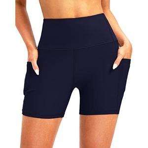 Soothfeel Women's High Waisted Swim Board Shorts 5 Inch UPF 50+ Tummy Control Bathing Suit Bottoms for Women with Pockets XXL