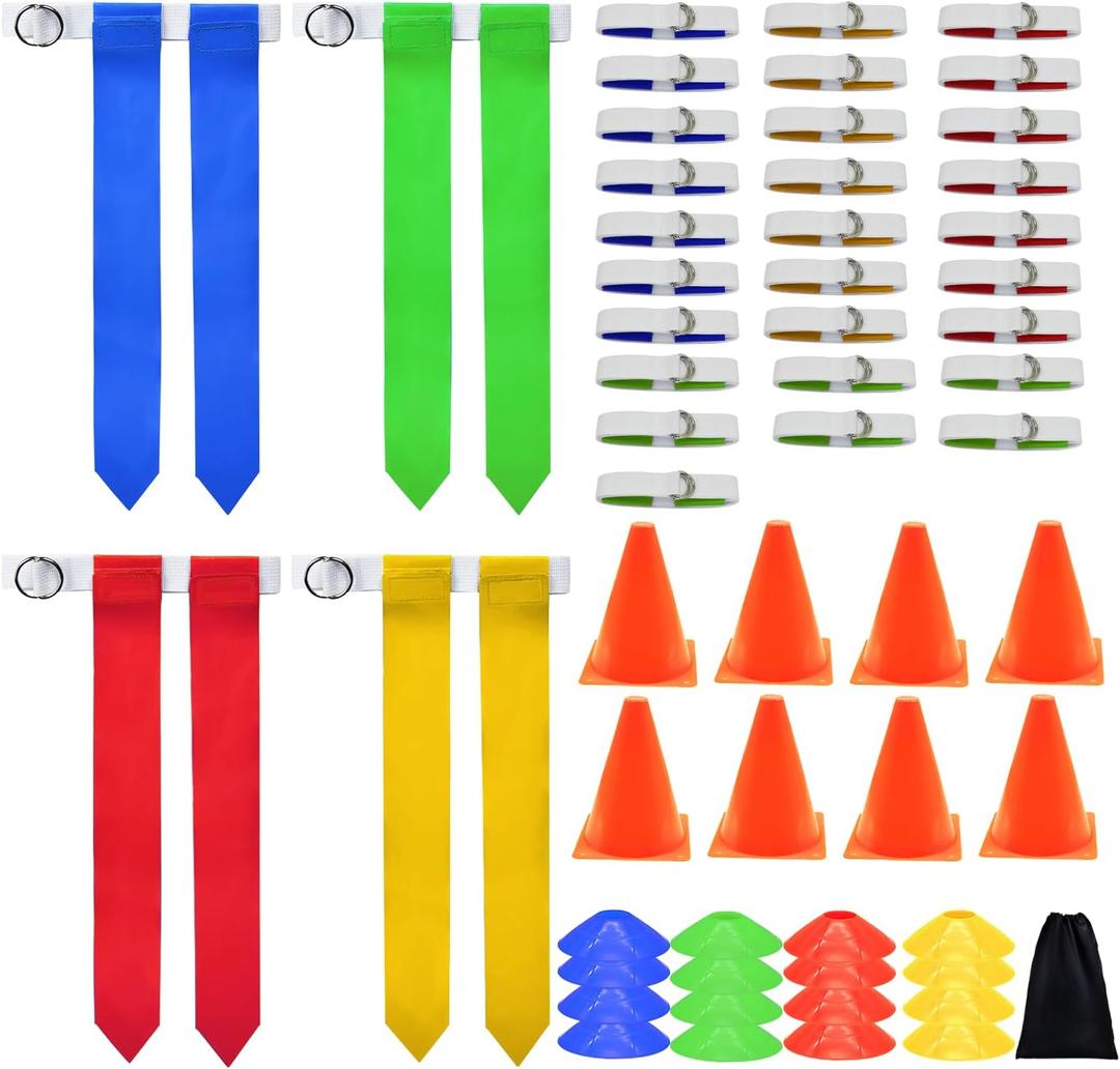 Flag Football Set, 14 Player/ 28 Player Football Flags and Belts Set, Includes Belts, Football Flags, Cones