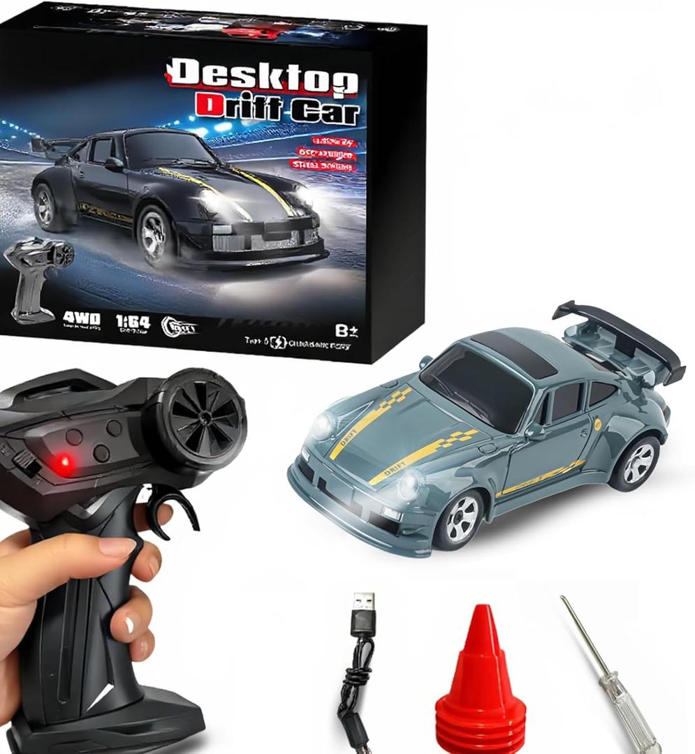 Mini RC Drift Car, 1/64 RC Remote Control Car High Speed, 2.4GHz Full Proportional RTR Micro Sports Racing Drift, 4WD HobbyFast Race Vehicle with Lights, Model Toys Gift for Kids, Boys, Adults (Green)