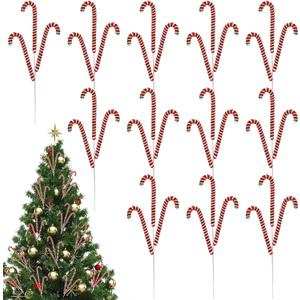 12 Pcs 16 Inch Christmas Plush Stuffed Candy Cane Ornaments Christmas Tree Picks Striped Xmas Tree Topper Decor for Home Vase Fller DIY Crafts Party Supplies(Red, White, Green)