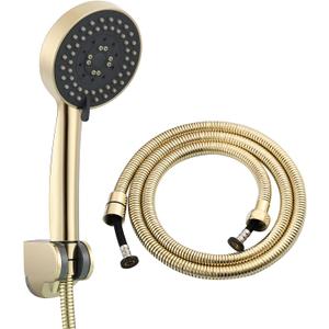 Tecmolog RV Shower Head with Hose and Mount ABS Plastic 5 Spray Hand Held Shower Head Set for Bathrrom, Zirconium Gold, BS144F