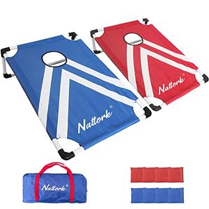 Portable Cornhole Set Collapsible Corn Hole Boards with 8 Cornhole Bean Bags and Carrying Case, Indoor Outdoor Toss Game for Kids Adults Family Competitions 3' x 2' Blue Red