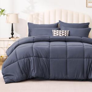 Love's Cabin Full Comforter Set Indigo Blue, 7 Pieces Full Bed in a Bag, All Season Bedding Sets with 1 Comforter, 1 Flat Sheet, 1 Fitted Sheet, 2 Pillowcase and 2 Pillow Sham | Soft, Breathable, Lightweight, Comfortable