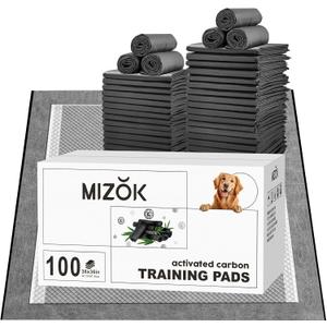 MIZOK Charcoal Dog Pee Pads Activated Carbon 36x36in Dog Pads Odor Control Up to 11 Cups of Liquid Super Absorption Pee Pads for Dogs Quick Dry & Leak-Proof Puppy Pads (100 Counts)