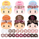 Naozinebi 24 Pack Valentines Day Scrunchies Bulk with Greeting Cards Valentines Gifts Party Favor Velvet Pink Hair Ties Exchange Gift Blush Scrunchies