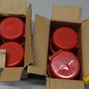 Chicken Feeder No Waste, 4 Ports Automatic Poultry Feeder with Covers & Hole Saw, Rain Proof Chicken Feeder Port for Buckets, Bins & Barrels (Red)