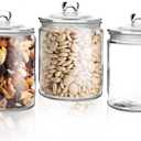 Set of 3 Glass Jar with Lid 1 Liter | Airtight Glass Storage Container for Food, Pasta, Coffee, Candy, Dog Treats, Snacks | Glass Organization Canisters for Home & Kitchen | 34 Ounces