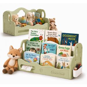 Kids Bookshelf for Toddler, Front Facing Montessori Book Shelf, 3 Tier Kids Bookcase Organizer, BPA-Free HDPE Nursery Bookshelf, Tool-Free Assembly, Book Rack for Bedroom, Playroom, Classroom, 20" x 10" x 10.8"