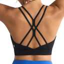 RUNNING GIRL Sports Bras for Women,Strappy Crisscross Back Padded Low Impact Running Sports Bra with Removable Cups (Large, Black)
