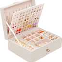Girls Jewelry Box Earring Holder Organizer for Girls Jewelry Organizer Box Stud Earrings Organizer for Girls Womens Beige Jewelry Box for Earrings and Necklaces Rings Stud Earring Box for Teen (Medium)