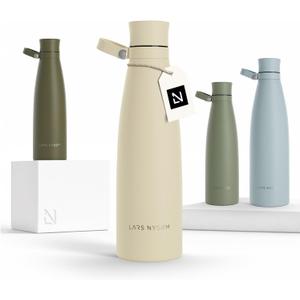 LARS NYSM Stainless Steel Insulated Water Bottle 25oz 34oz | Insulated Thermo Flask for Hot and Cold Beverages | Leakproof Drinking Bottle (Almond Beige, 25.4oz)