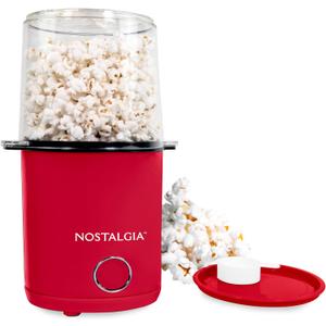 Nostalgia 8Cup Hot Air Popcorn Maker & Bowl  2In1 Bowl & Lid, 2 oz Measuring Cup  OilFree Pop Corn for Movie Night, Snacks, Birthday Parties, and More  Red