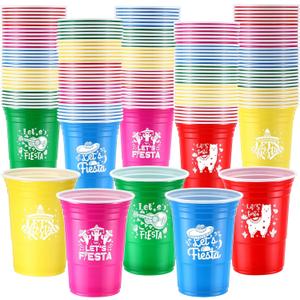 30 Pack Let's Fiesta Cups, Cinco De Mayo 16 oz Plastic Disposable Cups for Mexican Party Hot Cold Drinks Fiesta Taco Birthday Party Supplies Decorations