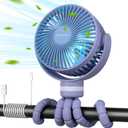 Momcozy 8000mAh Portable Stroller Fan, 27H Ultra-long Battery Life Detachable 4 Speed 360Rotate LED Night Light with 2 Modes, USB Rechargeable Handheld Cooling Fan for Travel/Car Seat/Bedroom (Purple)