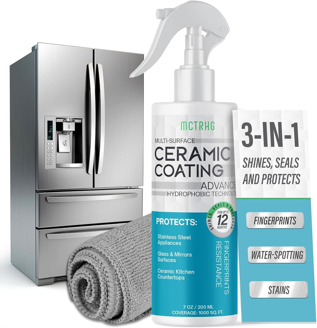 Ceramic Coating for Stainless Steel Appliances, Gloss & Shine Ceramic Coating Spray for Home Kitchen & Bath, Repels Fingerprints, Grime & Stains on Stainless Steel, Sinks, Countertops, Glass