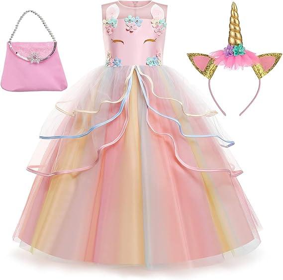 Chektin Unicorn Dress for Girls Tutu Dress Unicorn Costume Pageant Princess with Unicorn Headband & Satin Sash 150 Chektin Unicorn Dress for Girls Tutu Dress Unicorn Costume Pageant Princess with Unicorn Headband & Satin Sash 150