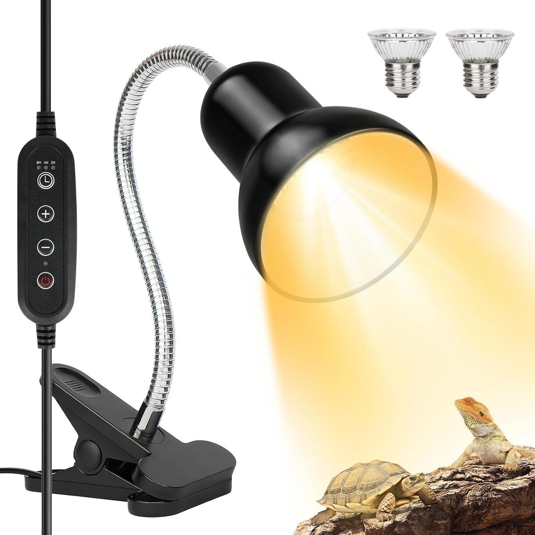 Reptile Heat Lamps, UVA/UVB Turtle Heat Lamp,Turtle Aquarium Light Bulbs, Heating Lamps with Cycle Timer, 360 Rotatable Heat Lamp for Lizard Turtle Snake Aquarium Aquatic Plants,2 Heat Bulbs 110V