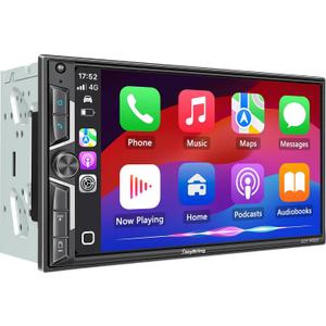 SjoyBring 7" QLED Double Din Car Stereo - Wireless Apple CarPlay & Android Auto, 240W 4.2CHN, SWC, Bluetooth, FM/AM Car Radio, 2 Subwoofers Outputs, Backup Camera