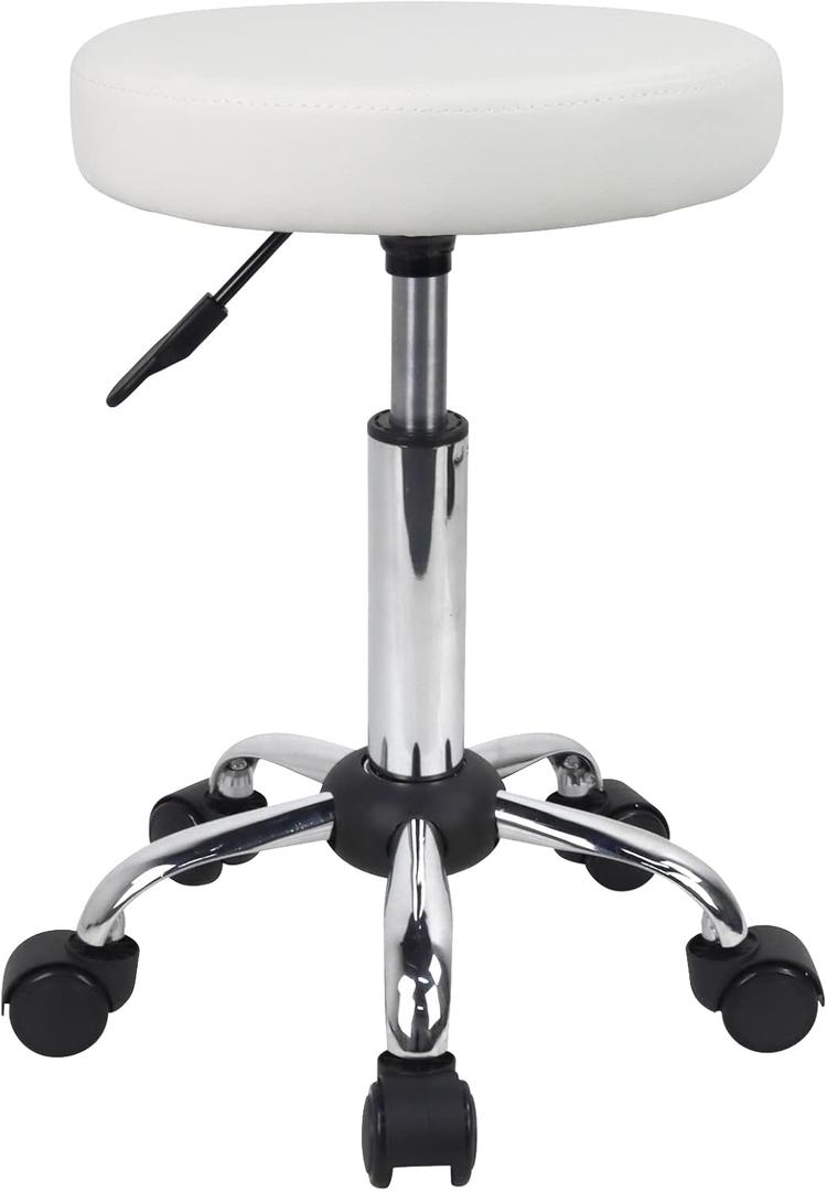FURWOO Adjustable Salon Chair Small Rolling Stool with Wheels for Spa Salon Massage Home Office White
