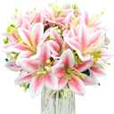 4 Bundles Artificial Tiger Lily Silk Flowers Faux Fake Lilies Plants for Wedding Bouquet Home Party Indoor Table Hotel Office Vases Floral Arrangements Outdoor Garden Decor (Pink)