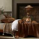 LEAONME Luxury Velvet Quilt Set King Size 98''x106'', Ultra-Soft Striped Channel Comforter with Exquisite Rice Stitch Detailing, Lightweight All-Season Bedspread Coverlet w/ 2 Shams, Caramel/Brown