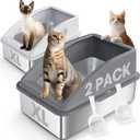 2 Pack Stainless Steel Litter Box | XL Enclosed Cat Litter Boxes with Lid for Big Cats and Multi-Cats | High Sided, Anti-Urine Leakage | Non-Stick BottomMulti-Colored