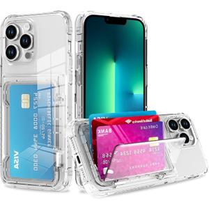 Wallet Case for iPhone 14 Pro with 3 Credit Card Holder Slot Shockproof Hybrid Heavy Duty Protection Transparent Phone Cover (Clear)
