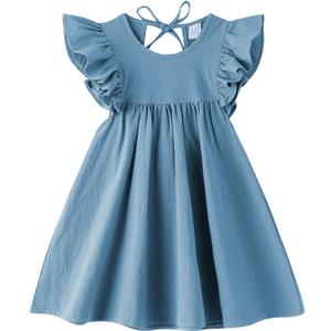 LYXIOF Toddler Baby Girl Cotton Linen Dress Ruffle Sleeve Halter Sleeveless Kids Casual Beach Dresses Blue 80CM