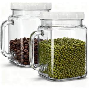 2 Pack Large Mason Jar, 72 oz Wide Mouth Airtight Glass Storage Jar with Handle, Glass Canister for Fridge, Food Storage, Fermentation, Pickles, Coffee, Candy