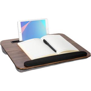 Portable Laptop Desk Fits Up to 16 Laptops, with Tablet Slot, Built-in Cushion, Great for Home & Office,Lap Desk with Cushion (Brown with Wrist Rest, Medium)