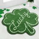 Ceenna St. Patrick's Day Bathroom Rugs Lucky Green Shamrocks St. Patrick's Day Door Mat Irish Four Leaf Mat Non Slip Rugs for Entrance Front Door Indoor Outdoor(Green)