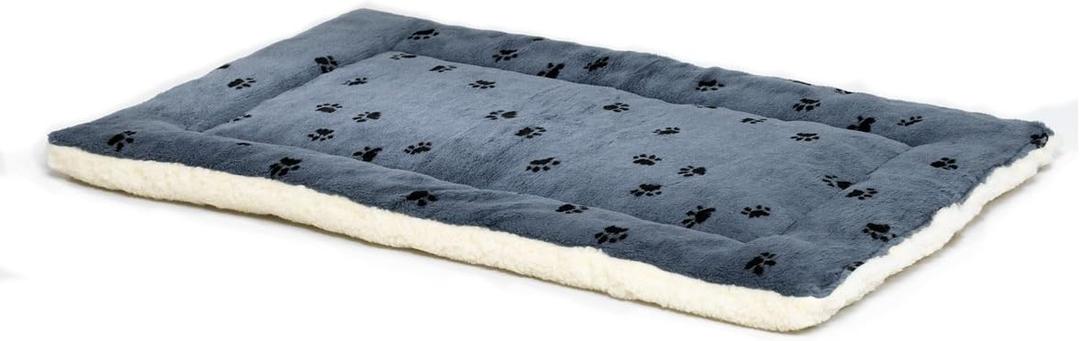 MidWest Homes for Pets XS QuietTime Reversible Paw Print Pet Bed, Soft Faux Fur & Fleece 22-Inch Crate Mat for Small Dogs & Cats, Machine Washable, Blue and Cream