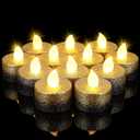 Rossesay 24 Pcs Flameless LED Tea Lights Gold Black Glitter Flickering Fake LED Candles Tealights Battery Operated Romantic Anniversary Decorations Winter Decor for Valentines Wedding Christmas Party