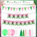 21pcs Pink and Green Birthday Party Decoration Set - Happy Birthday Banner Triangle Flag Paper Tassel and Balloons, Witch Theme Party Accessories Pink and Green Decorations for Women Girls